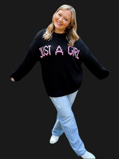 Josie “Just a Girl” Oversized Knit Graphic Sweater