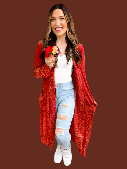 Mabel Mesh & Velvet Duster Cardigan