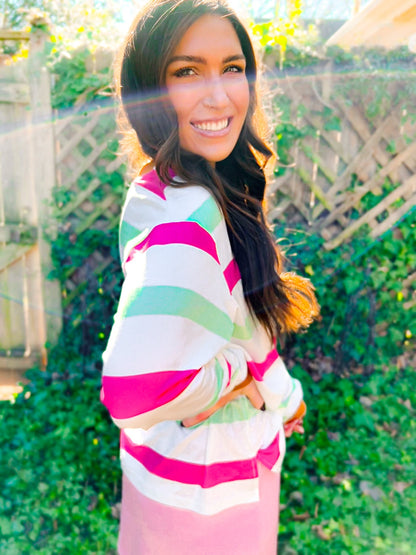 The Mimi Multi-Color Striped Bell Sleeve Top