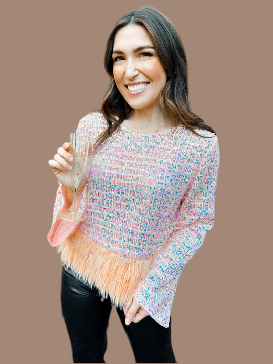 Starla Sequin & Feather Party Top