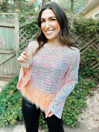 Starla Sequin & Feather Party Top