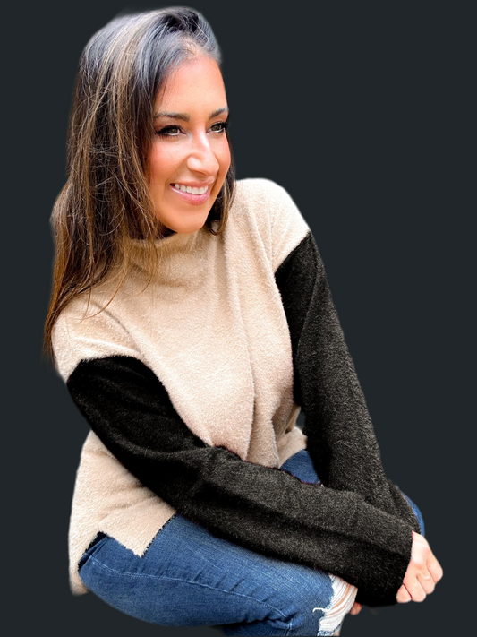 Collette Colorblock Fuzzy Mockneck Sweater