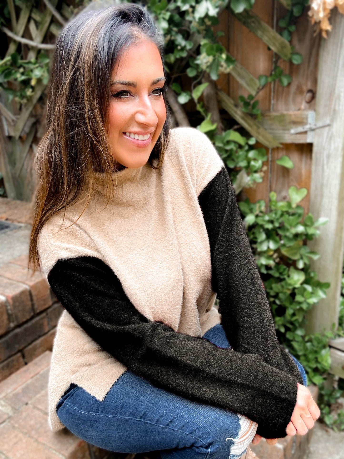 Collette Colorblock Fuzzy Mockneck Sweater