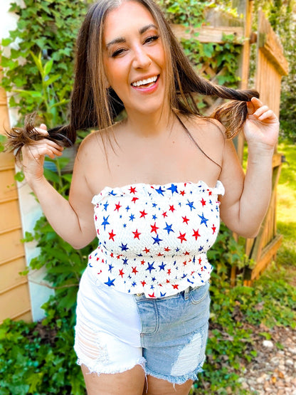 Star Smocked & Ruffled Cropped Tube Top