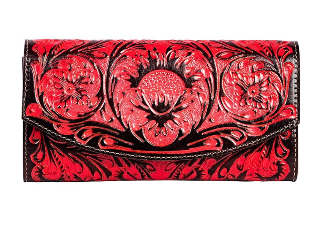 myra tambrina hand-tooled wallet in red