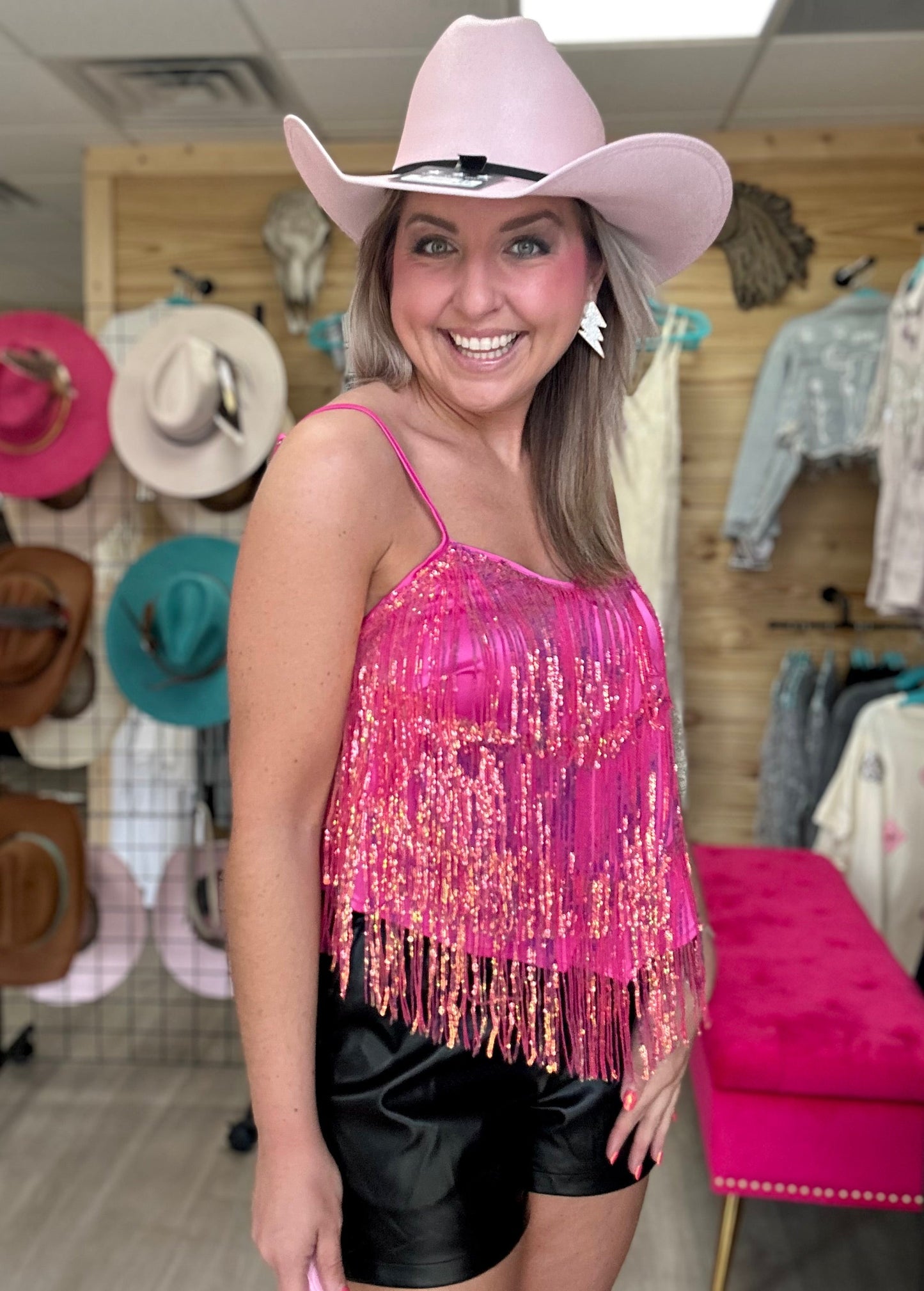 pink fringe cami